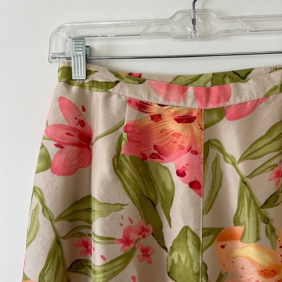 Vintage Tropical Hawaiian Floral Silk Cropped Trouser Pants Womens 6 Pink Orange - Picture 7 of 16